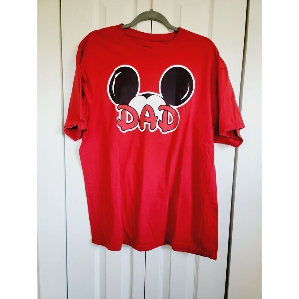 Disney Dad XL‎ Mickey Mouse Ears T Shirt Short Sleeve Red Men's Size XL